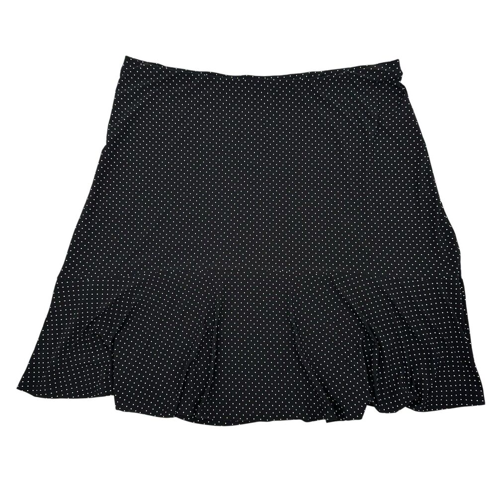 Chaps Skirt 1X Black White Polka Dot A-Line Jersey Knit Pull On Knee Length NEW